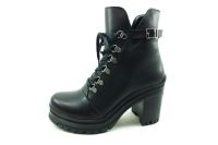 Bağcıklı-Fermuarlı Deri Bayan Bot - Siyah - 1001 - Thumbnail
