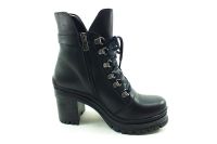 Bağcıklı-Fermuarlı Deri Bayan Bot - Siyah - 1001 - Thumbnail