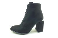 Bağcıklı-Fermuarlı Bayan Bot - Siyah-Süet - 4540 - Thumbnail