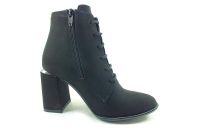 Bağcıklı-Fermuarlı Bayan Bot - Siyah-Süet - 4540 - Thumbnail