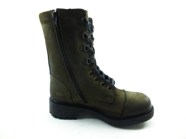 Bağcıklı-Fermuarlı Deri Bayan Bot - Haki-Nubuk - 18354