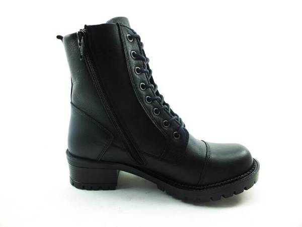 Bağcıklı-Fermuarlı Deri Bayan Bot - Siyah - 15815