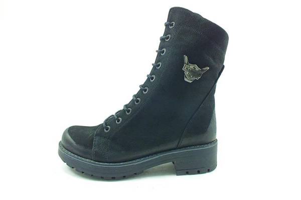 Bağcıklı-Fermuarlı Deri Bayan Bot - Siyah - 72454