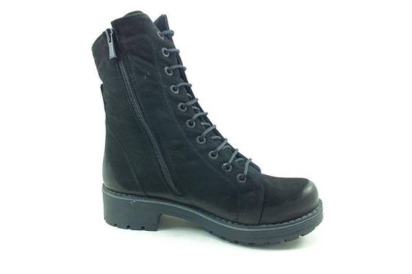 Bağcıklı-Fermuarlı Deri Bayan Bot - Siyah - 72454