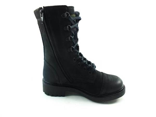 Bağcıklı-Fermuarlı Deri Bayan Bot - Siyah-Nubuk - 18354