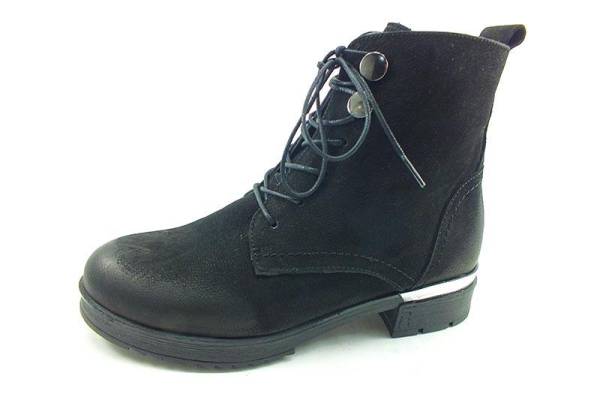 Bağcıklı-Fermuarlı Deri Bayan Bot - Siyah-Nubuk - 7405