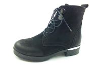 Bağcıklı-Fermuarlı Deri Bayan Bot - Siyah-Nubuk - 7405 - Thumbnail