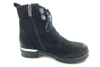 Bağcıklı-Fermuarlı Deri Bayan Bot - Siyah-Nubuk - 7405 - Thumbnail