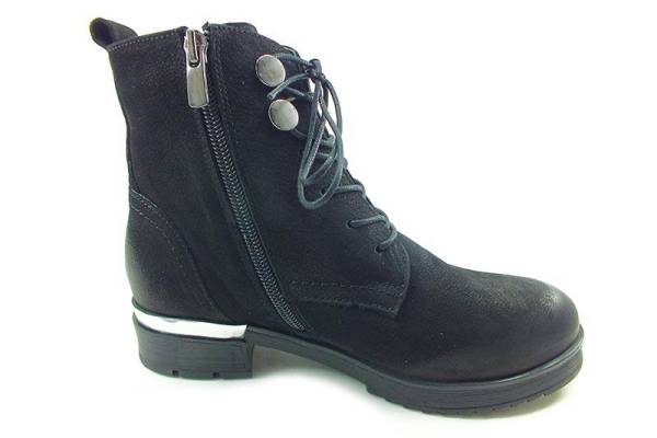 Bağcıklı-Fermuarlı Deri Bayan Bot - Siyah-Nubuk - 7405