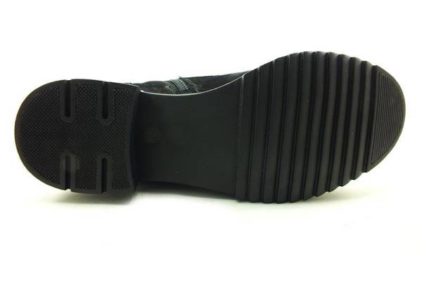 Bağcıklı-Fermuarlı Deri Bayan Bot - Siyah-Nubuk - 7405