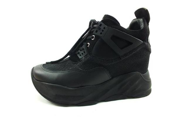 Bağcıklı Gizli Topuk Bayan Ayakkabı - Siyah - 5422