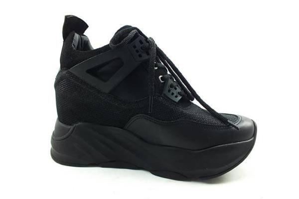 Bağcıklı Gizli Topuk Bayan Ayakkabı - Siyah - 5422