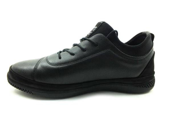 Hakiki Deri Streç Erkek Sneaker Ayakkabı - Siyah - 4364