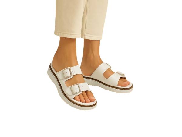 Bayan Günlük Hakiki Deri Terlik Beyaz 157 YMN 1009