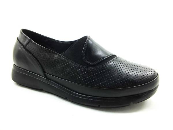 Bayan Hakiki Deri Lastikli Ayakkabı - Siyah - 4505