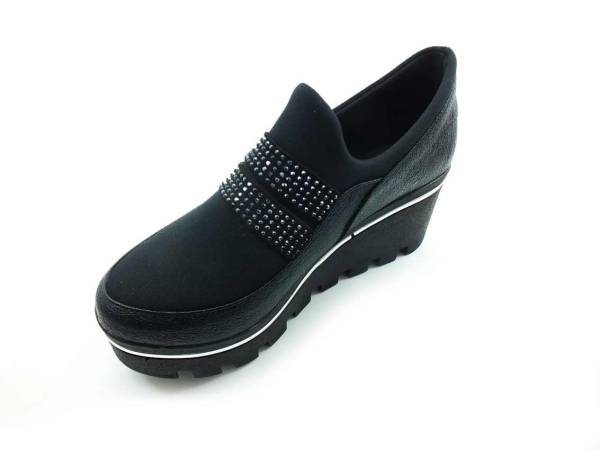 Bayan Streç-Taşlı Ayakkabı - Siyah - 1003-1