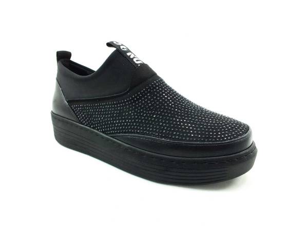 Bayan Streç-Taşlı Sneaker Ayakkabı - Siyah - 397
