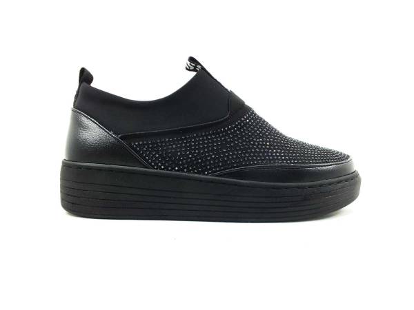 Bayan Streç-Taşlı Sneaker Ayakkabı - Siyah - 397
