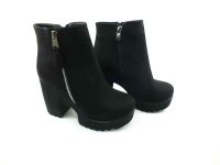 Beety Fermuarlı Kalın Topuklu Kadın Botu - Siyah-Süet - 26.1002 - Thumbnail