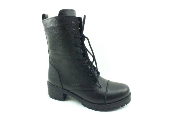 Beety Fermuarlı-Bağcıklı Hakiki Deri Kadın botu - Siyah - 7002