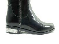 Beety Kadın Fermuarlı Parlak Çizme - Siyah-Rugan - 760 - Thumbnail