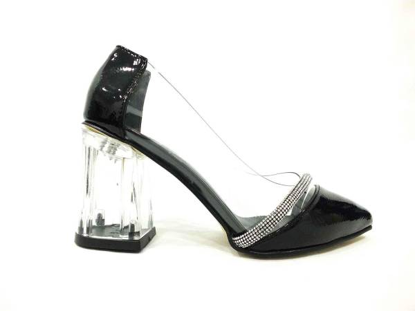 Caprito Şeffaf Topuklu Kadın Ayakkabı Siyah-Rugan 13 Y-3805