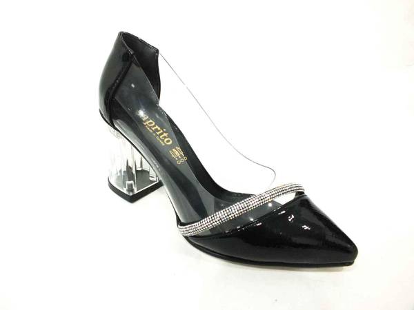 Caprito Şeffaf Topuklu Kadın Ayakkabı Siyah-Rugan 13 Y-3805