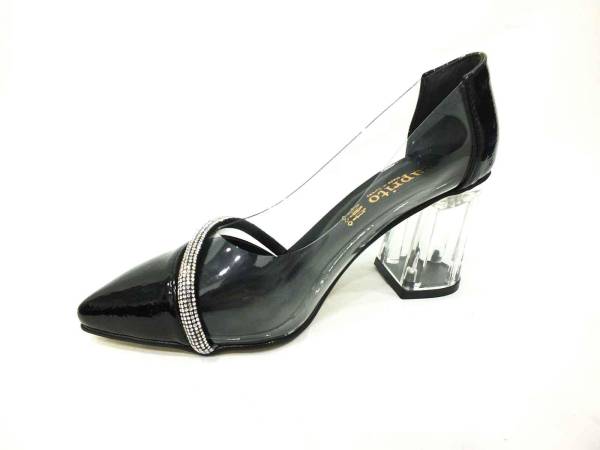 Caprito Şeffaf Topuklu Kadın Ayakkabı Siyah-Rugan 13 Y-3805