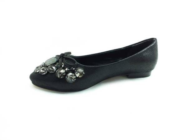 Caprito Taşlı Fiyonklu Bayan Babet - Siyah-Sıvama - 201-1