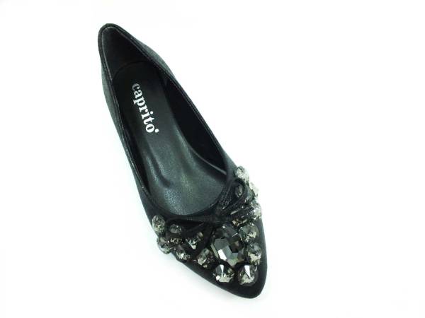 Caprito Taşlı Fiyonklu Bayan Babet - Siyah-Sıvama - 201-1