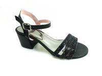 Caprito Tek Bantlı Taşlı Kadın Sandalat - Siyah-Sıvama - 3805 - Thumbnail