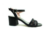 Caprito Tek Bantlı Taşlı Kadın Sandalat - Siyah-Sıvama - 3805 - Thumbnail