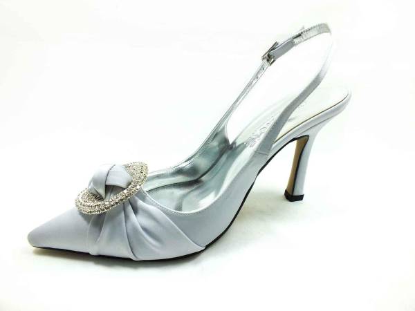 Caprito Topuklu Taşlı Ayakkabı Gümüş-Saten