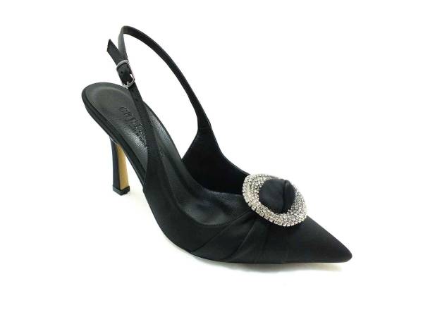 Caprito Topuklu Taşlı Ayakkabı Siyah-Saten 13 Y-903