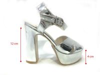 Çarıkçım 12 cm Topuklu Platformlu Ayakkabı Gümüş-Ayna 114 85 - Thumbnail