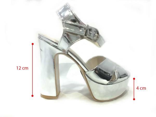 Çarıkçım 12 cm Topuklu Platformlu Ayakkabı Gümüş-Ayna 114 85 - 6