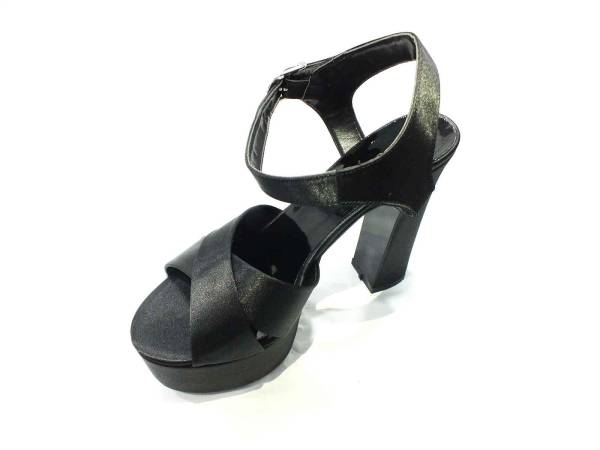 Çarıkçım 12 cm Topuklu Platformlu Ayakkabı Siyah-Saten 114 85