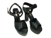 Çarıkçım 12 cm Topuklu Platformlu Ayakkabı Siyah-Saten 114 85 - Thumbnail