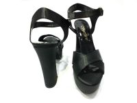 Çarıkçım 12 cm Topuklu Platformlu Ayakkabı Siyah-Saten 114 85 - Thumbnail