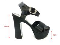 Çarıkçım 12 cm Topuklu Platformlu Ayakkabı Siyah-Saten 114 85 - Thumbnail