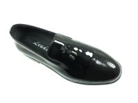 Çarıkçım Bağcıksız Hakiki Deri Erkek Ayakkabısı Siyah-Rugan 114 045 - Thumbnail