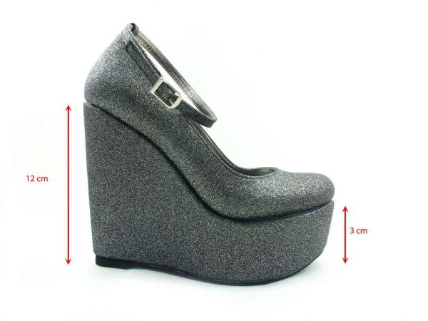 Çarıkçım Dolgu Topuklu Platform Bayan Ayakkabı - Platin-Simli - 190