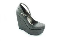 Çarıkçım Dolgu Topuklu Platform Bayan Ayakkabı - Platin-Simli - 190 - Thumbnail