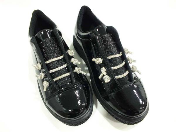 Çarıkçım Günlük Taşlı Ayakkabı Siyah-Rugan 146 1320