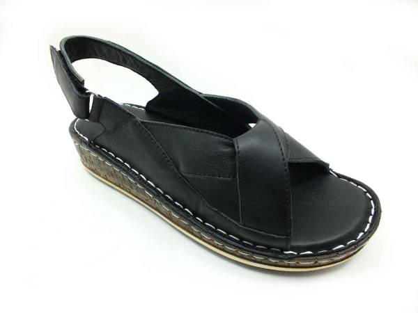 Çarıkçım Hakiki Deri Cırtlı Kadın Sandaleti Siyah 114 026