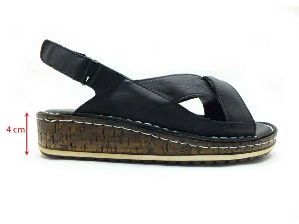 Çarıkçım Hakiki Deri Cırtlı Kadın Sandaleti Siyah 114 026