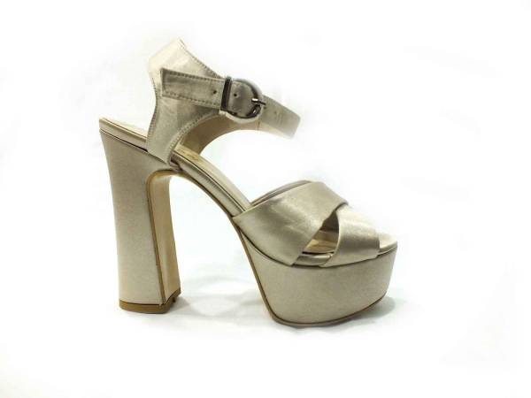 Çarıkçım Platformlu 12 cm Topuklu Ayakkabı Altın-Saten 114 85