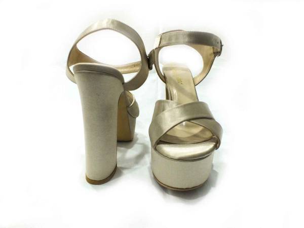 Çarıkçım Platformlu 12 cm Topuklu Ayakkabı Altın-Saten 114 85