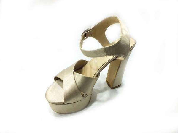 Çarıkçım Platformlu 12 cm Topuklu Ayakkabı Altın-Saten 114 85