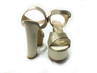 Çarıkçım Platformlu 12 cm Topuklu Ayakkabı Altın-Saten 114 85 - Thumbnail